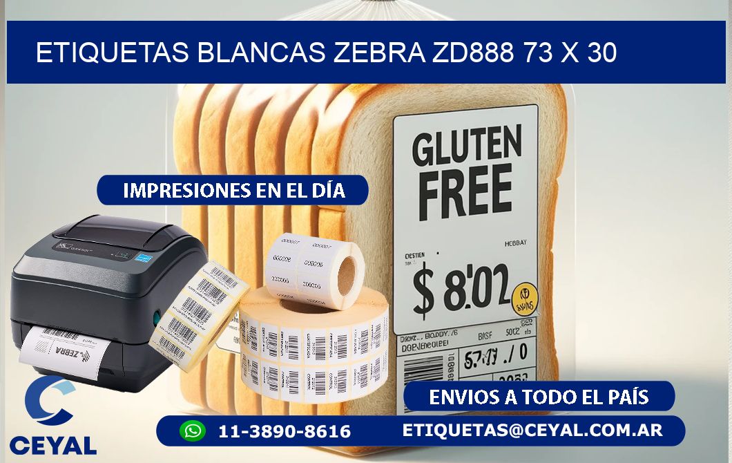 ETIQUETAS BLANCAS ZEBRA ZD888 73 x 30