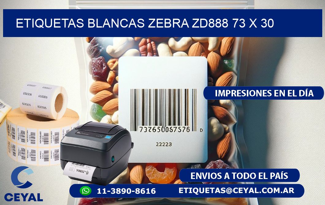 ETIQUETAS BLANCAS ZEBRA ZD888 73 x 30