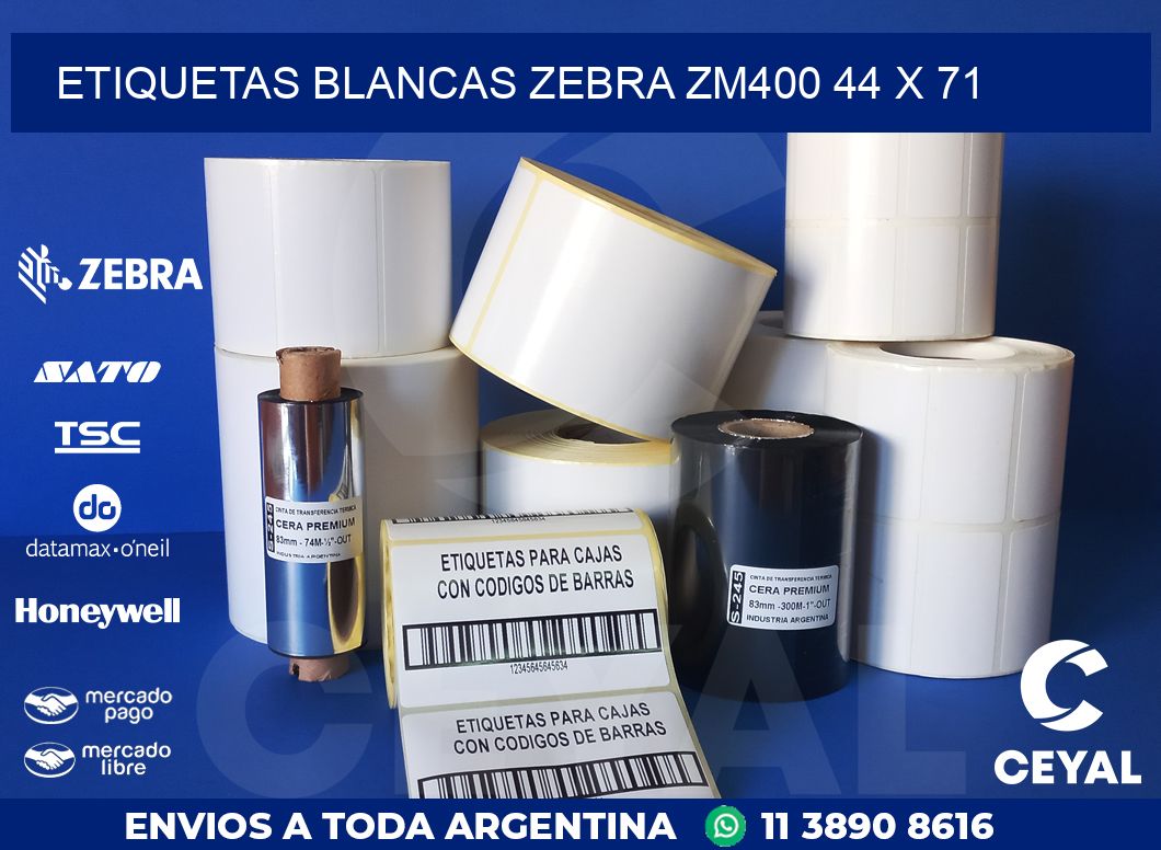 ETIQUETAS BLANCAS ZEBRA ZM400 44 x 71