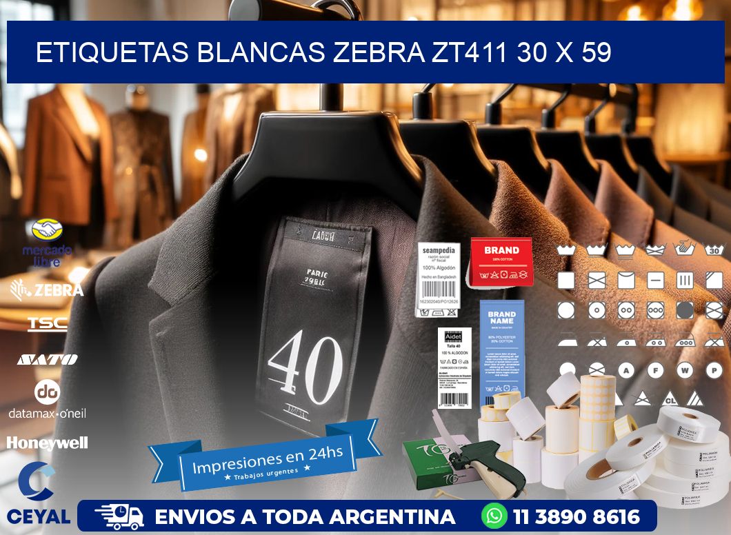 ETIQUETAS BLANCAS ZEBRA ZT411 30 x 59