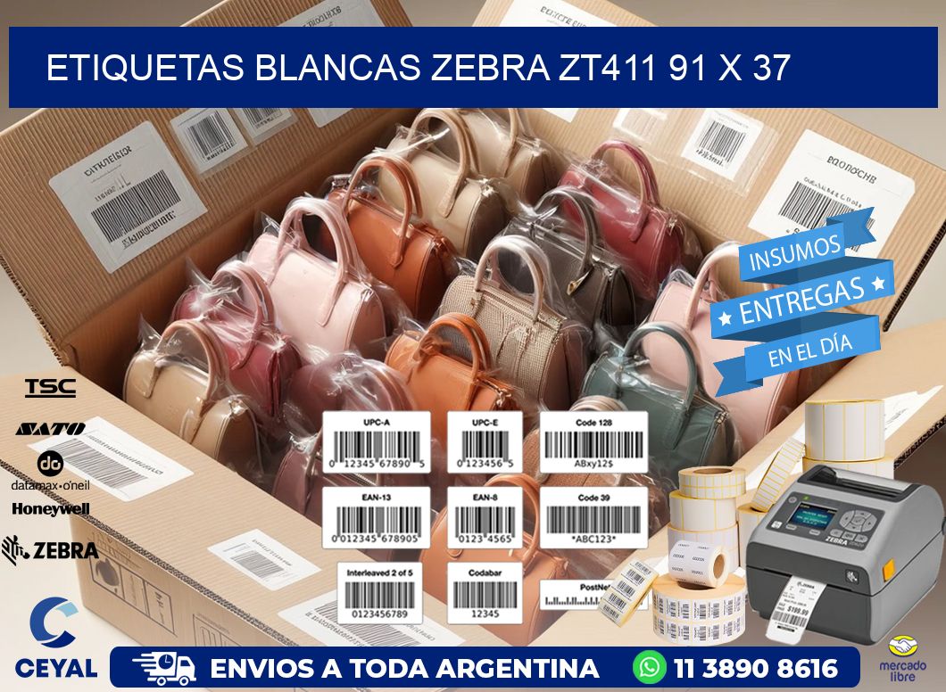 ETIQUETAS BLANCAS ZEBRA ZT411 91 x 37