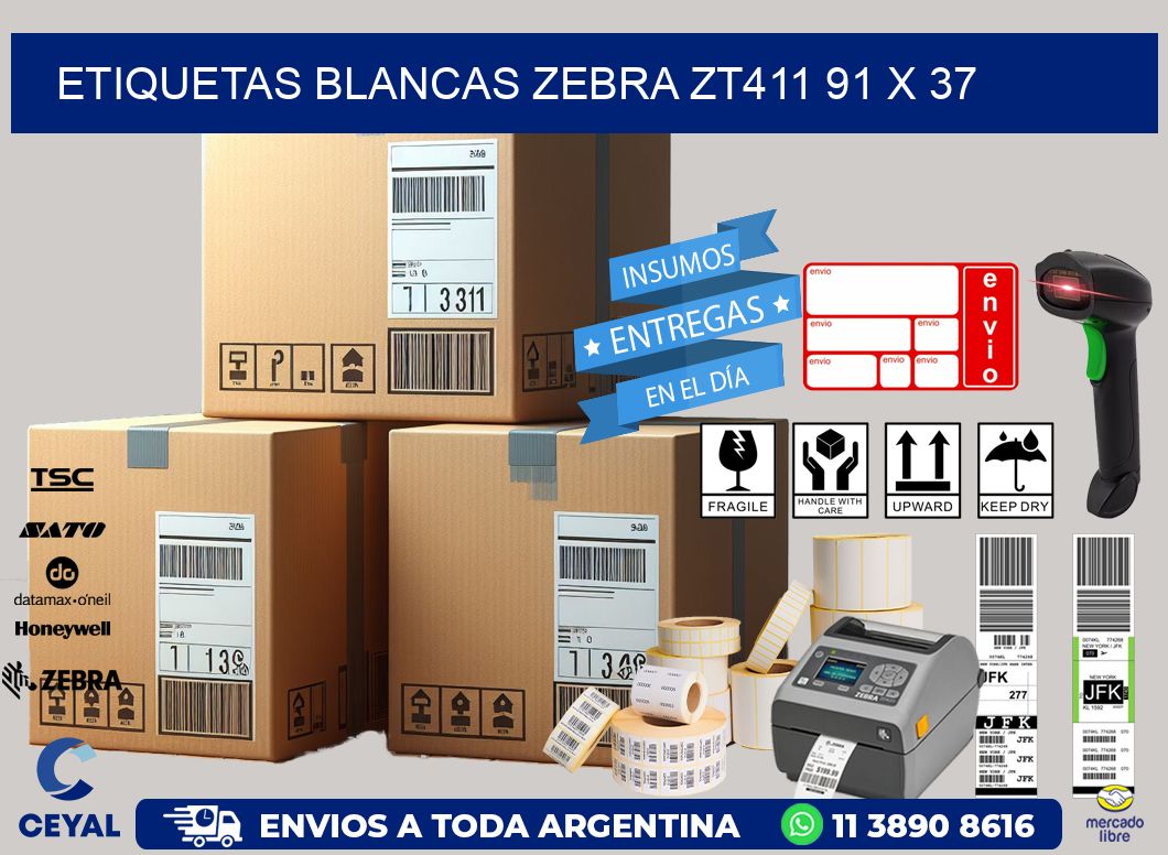 ETIQUETAS BLANCAS ZEBRA ZT411 91 x 37
