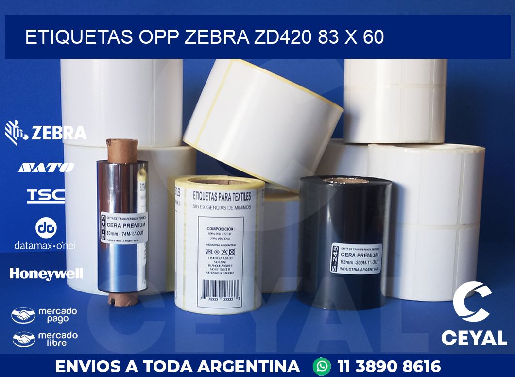 ETIQUETAS OPP ZEBRA ZD420 83 x 60