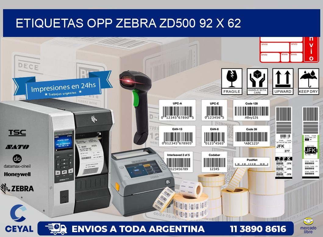 ETIQUETAS OPP ZEBRA ZD500 92 x 62