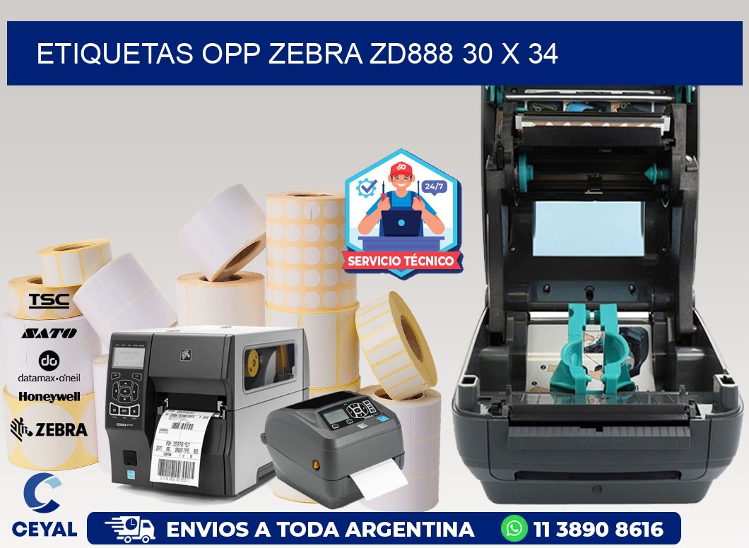 ETIQUETAS OPP ZEBRA ZD888 30 x 34
