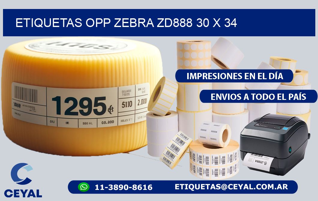 ETIQUETAS OPP ZEBRA ZD888 30 x 34