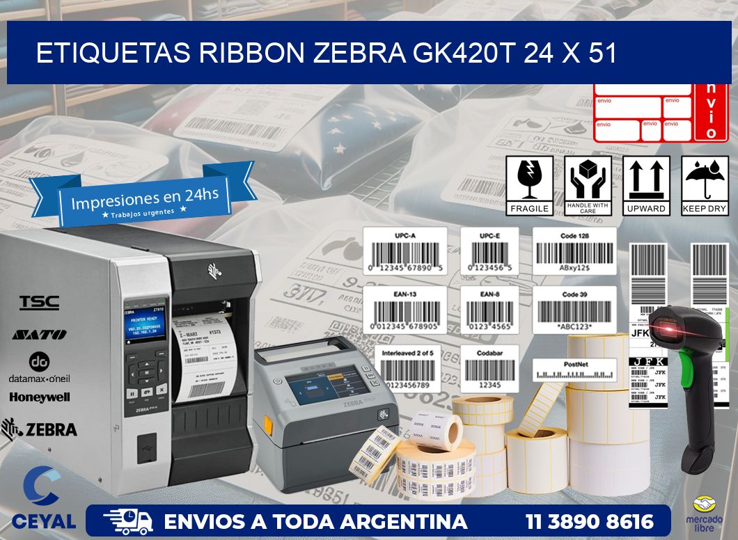 ETIQUETAS RIBBON Zebra GK420T 24 x 51