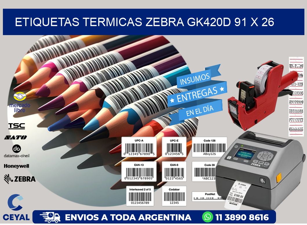 ETIQUETAS TERMICAS ZEBRA GK420D 91 x 26