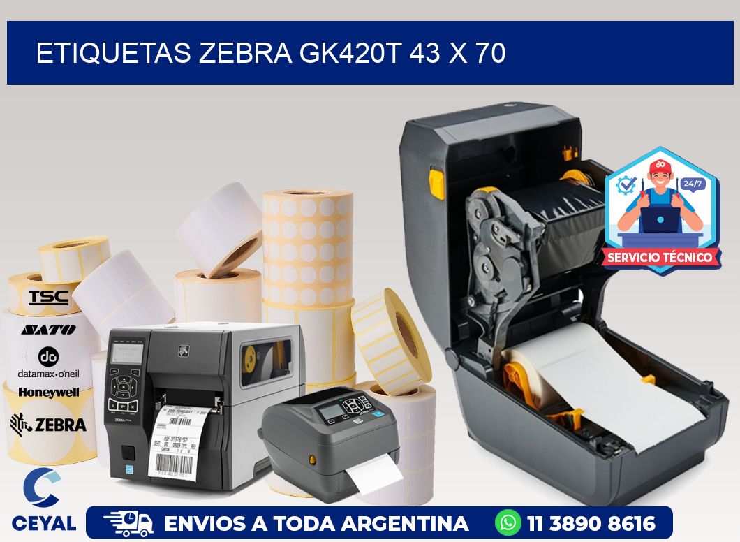 ETIQUETAS Zebra GK420T 43 x 70