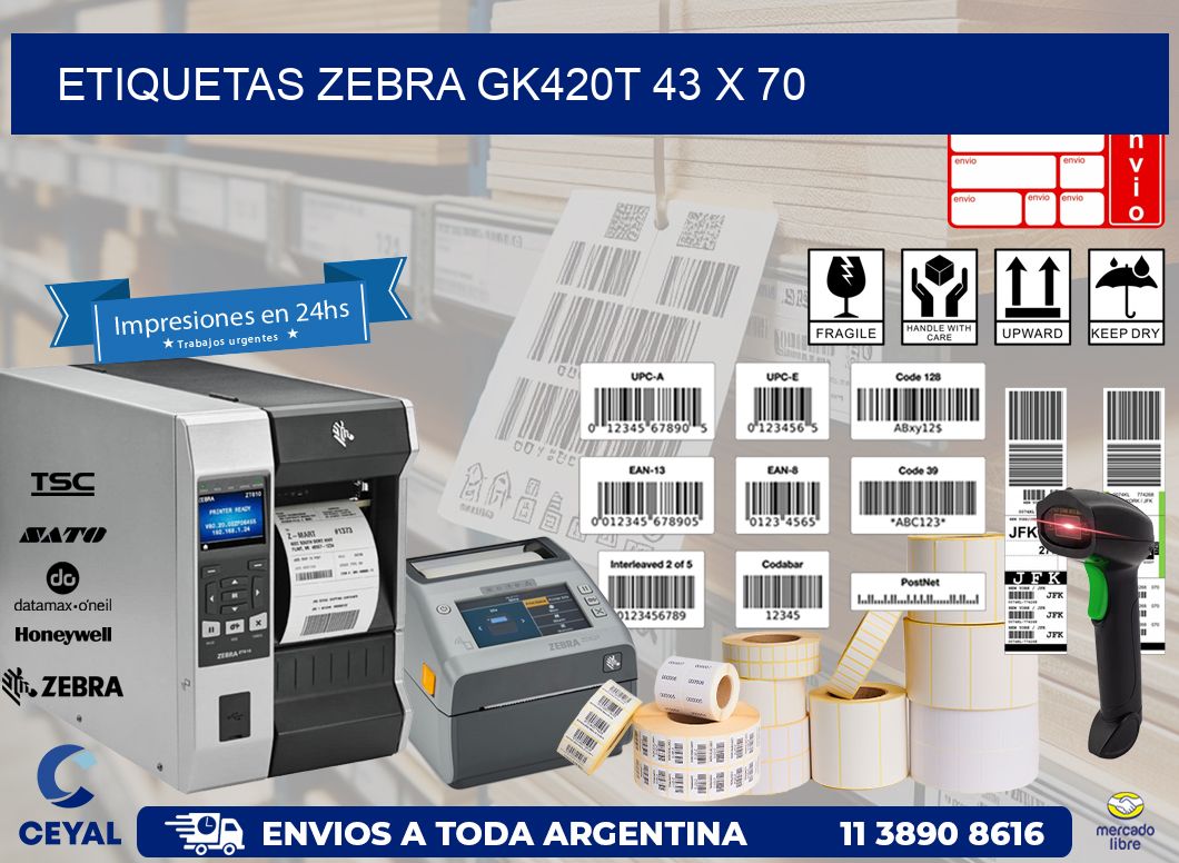 ETIQUETAS Zebra GK420T 43 x 70