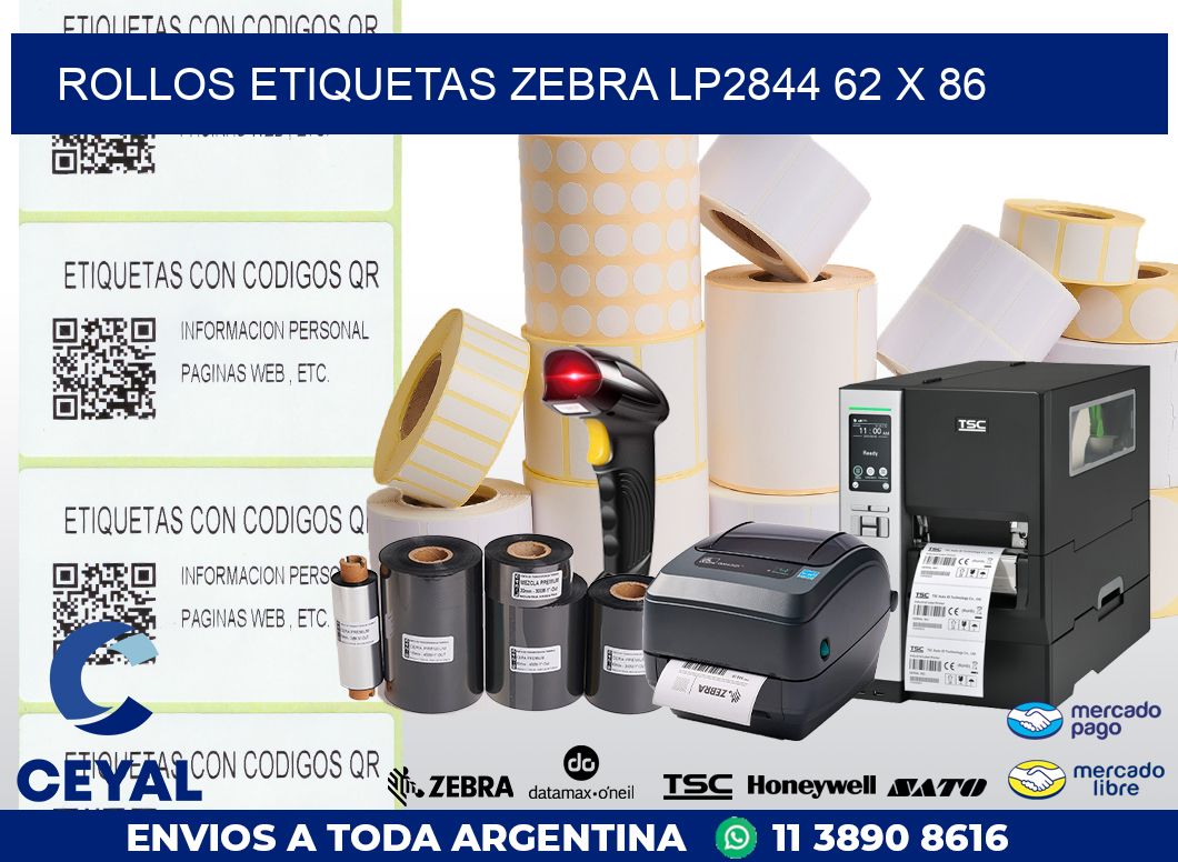 ROLLOS ETIQUETAS Zebra LP2844 62 x 86