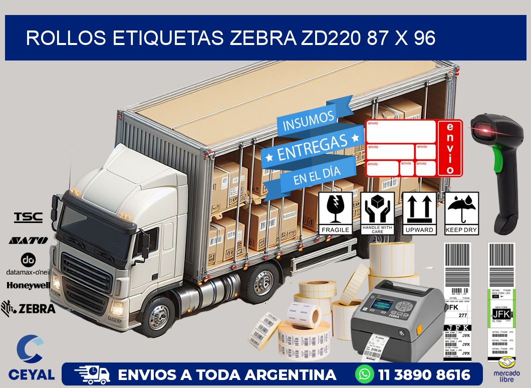 ROLLOS ETIQUETAS Zebra ZD220 87 x 96