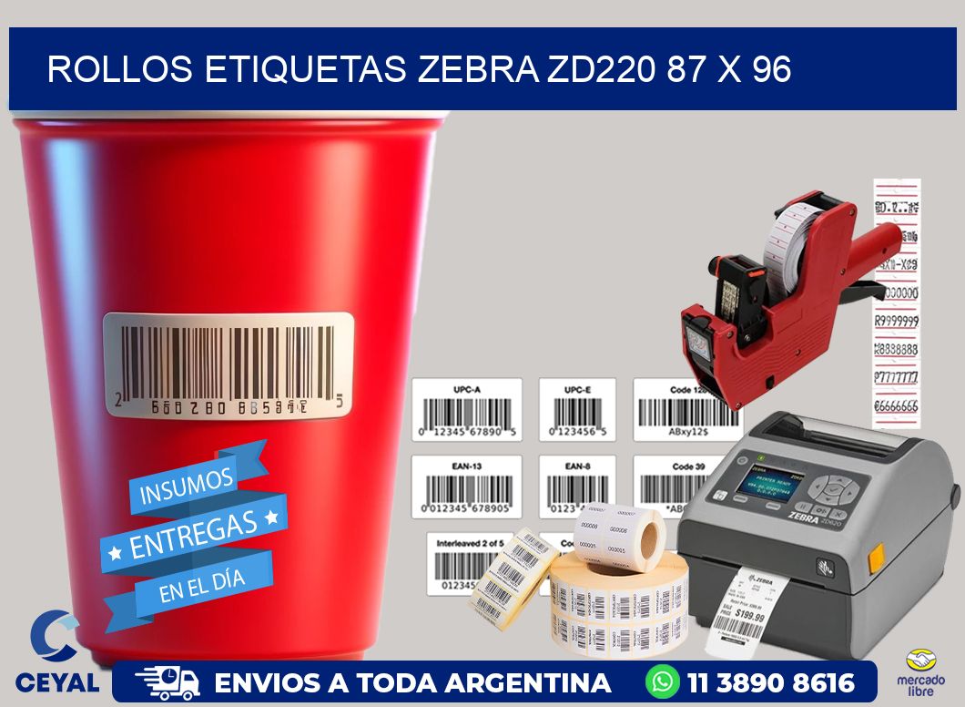 ROLLOS ETIQUETAS Zebra ZD220 87 x 96