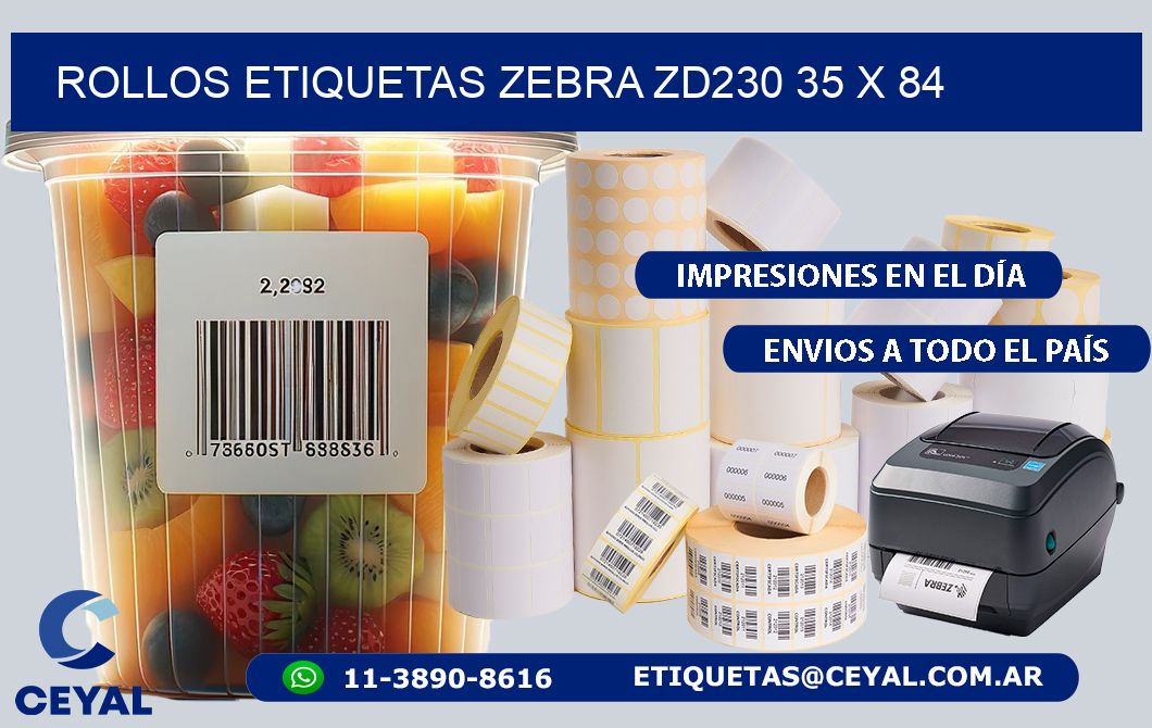 ROLLOS ETIQUETAS Zebra ZD230 35 x 84