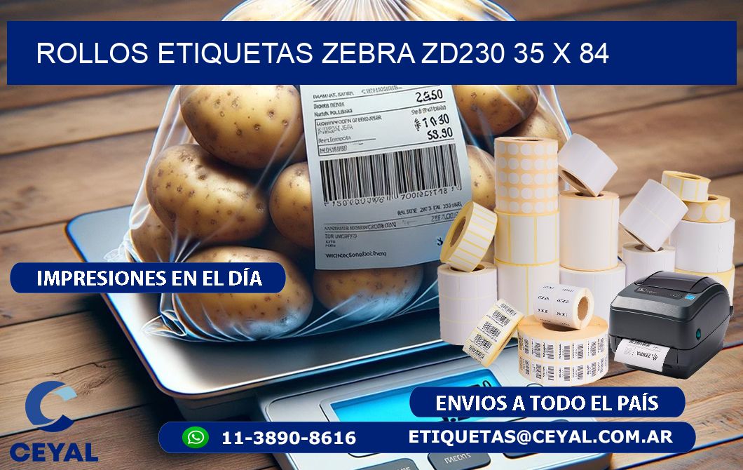 ROLLOS ETIQUETAS Zebra ZD230 35 x 84
