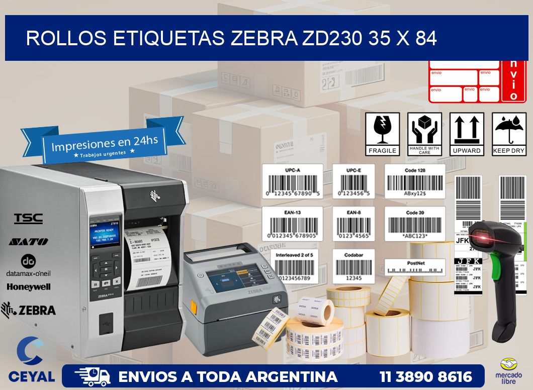 ROLLOS ETIQUETAS Zebra ZD230 35 x 84