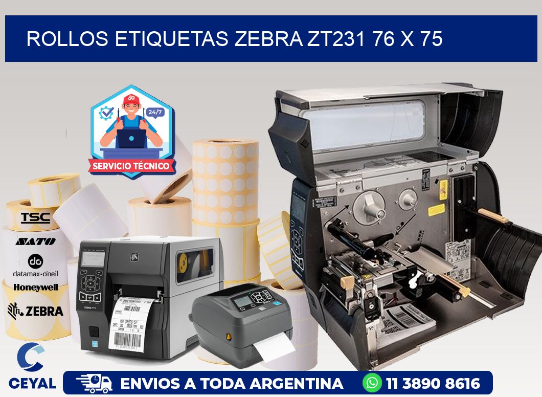 ROLLOS ETIQUETAS Zebra ZT231 76 x 75