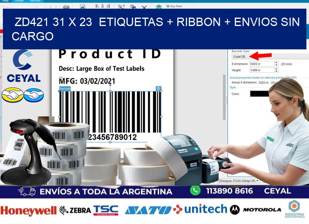 ZD421 31 x 23  etiquetas + ribbon + envios sin cargo