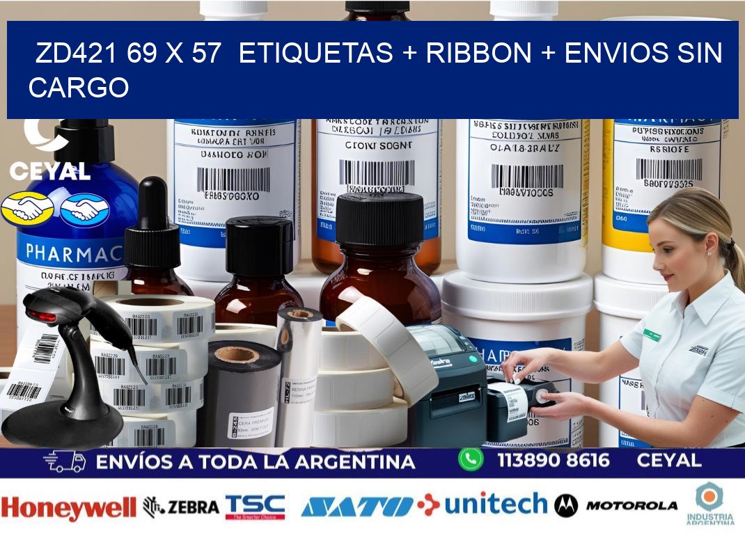ZD421 69 x 57  etiquetas + ribbon + envios sin cargo