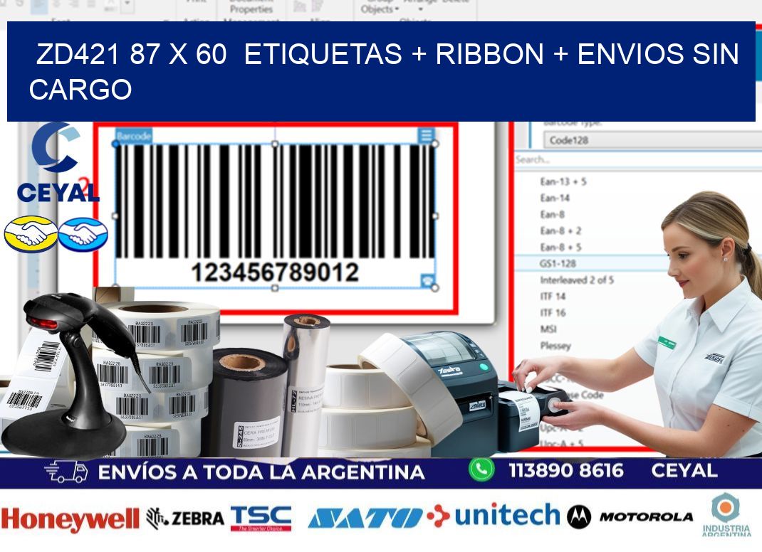 ZD421 87 x 60  etiquetas + ribbon + envios sin cargo