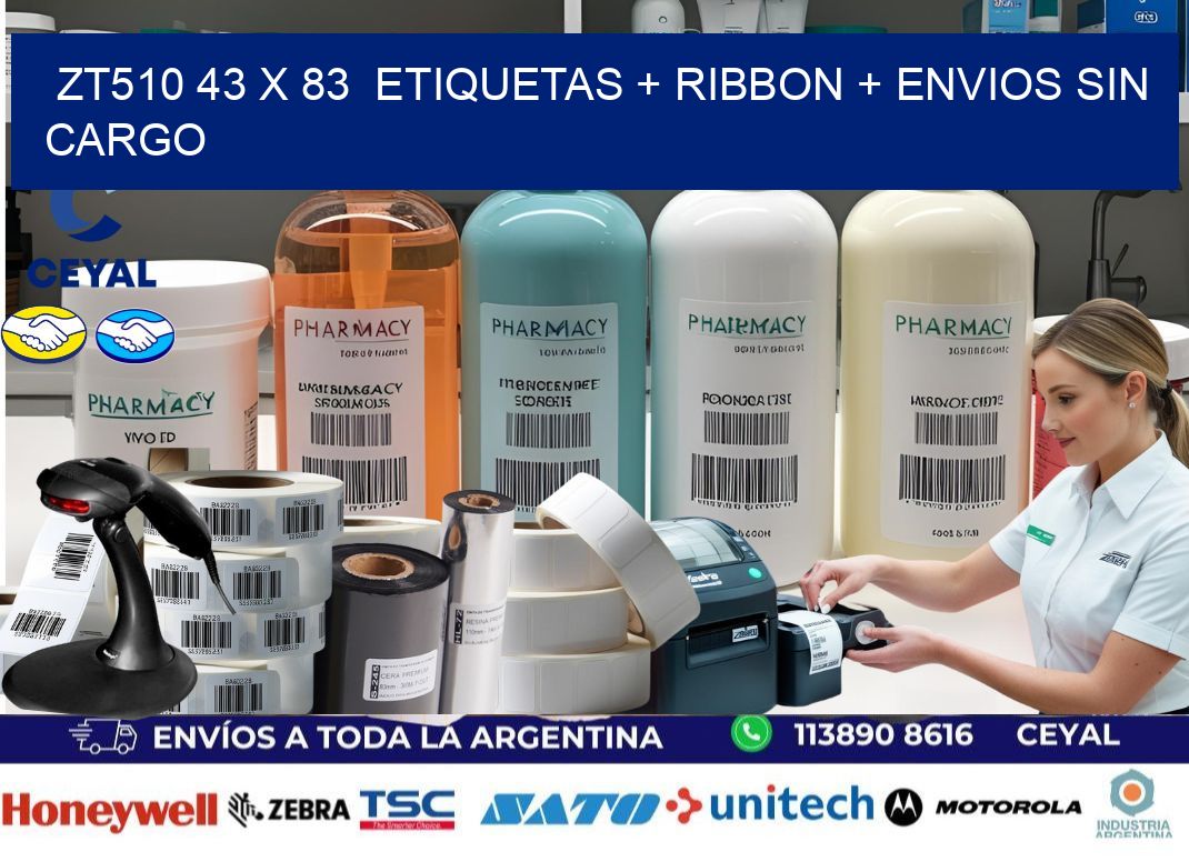 ZT510 43 x 83  etiquetas + ribbon + envios sin cargo