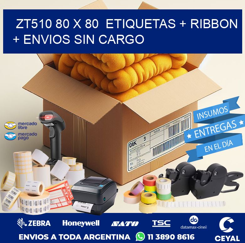ZT510 80 x 80  etiquetas + ribbon + envios sin cargo
