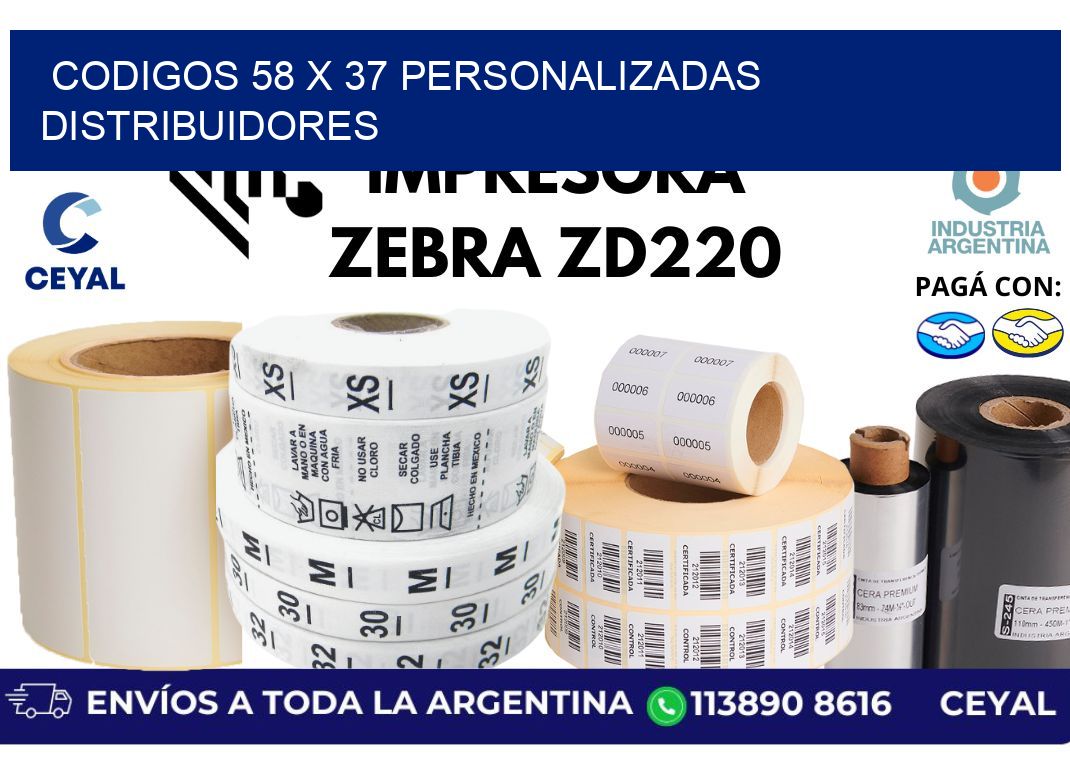 codigos 58 x 37 personalizadas distribuidores