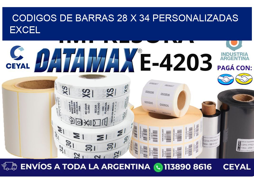 codigos de barras 28 x 34 personalizadas excel