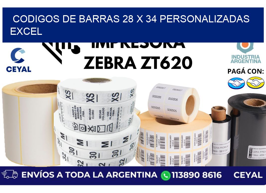 codigos de barras 28 x 34 personalizadas excel
