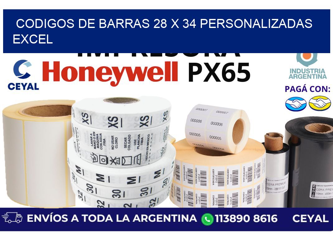 codigos de barras 28 x 34 personalizadas excel