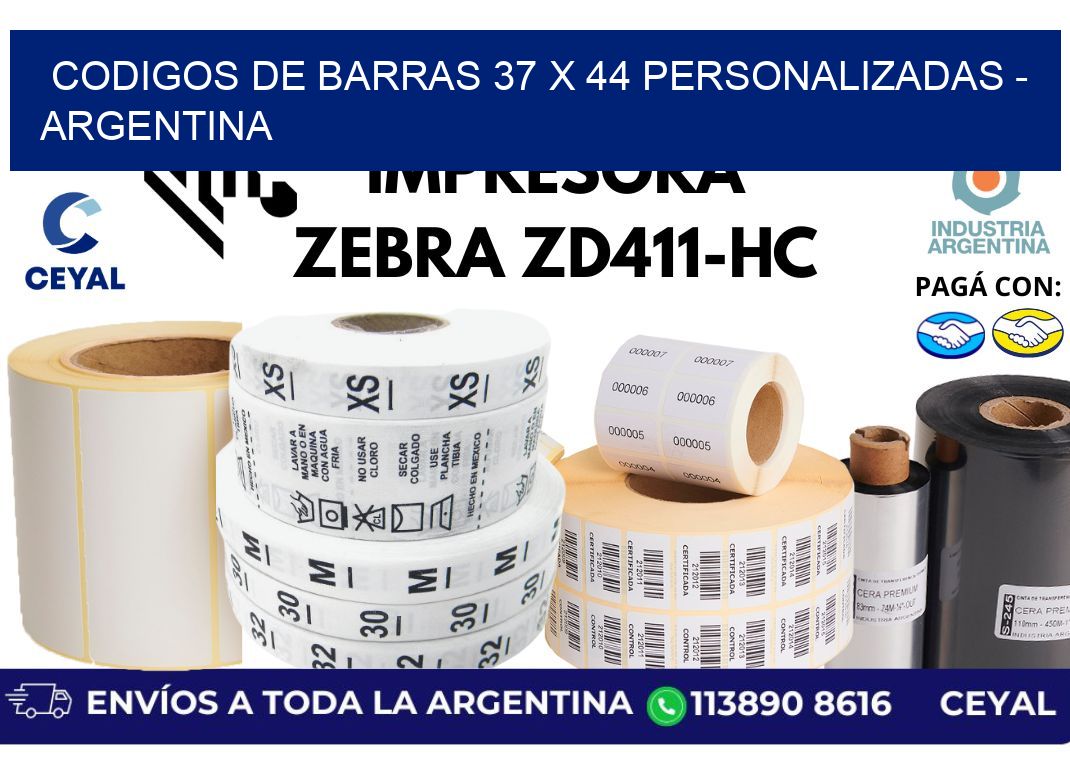 codigos de barras 37 x 44 personalizadas - Argentina