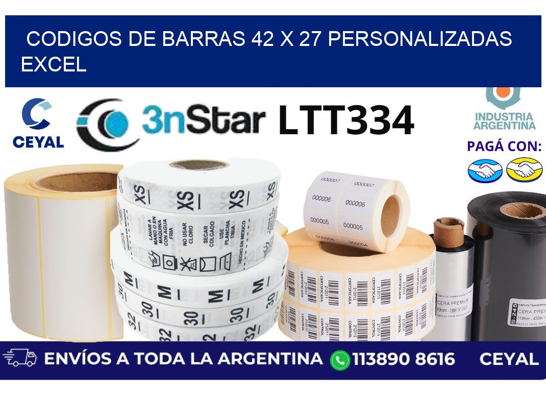 codigos de barras 42 x 27 personalizadas excel