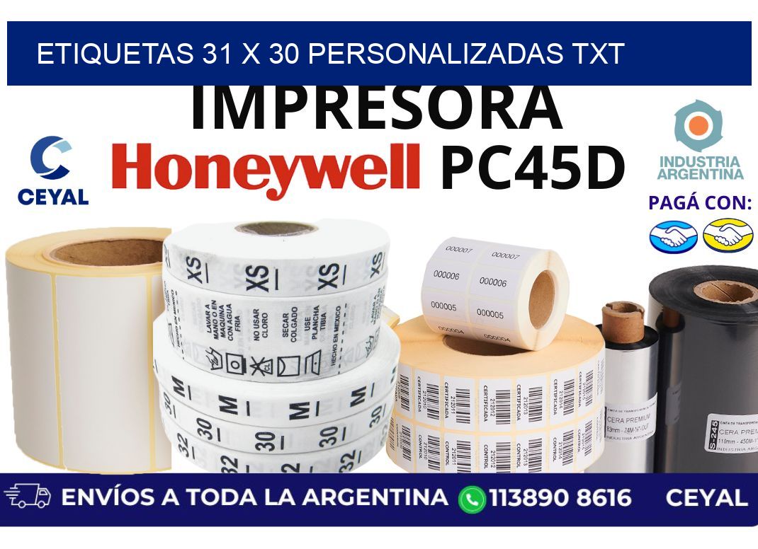 etiquetas 31 x 30 personalizadas txt