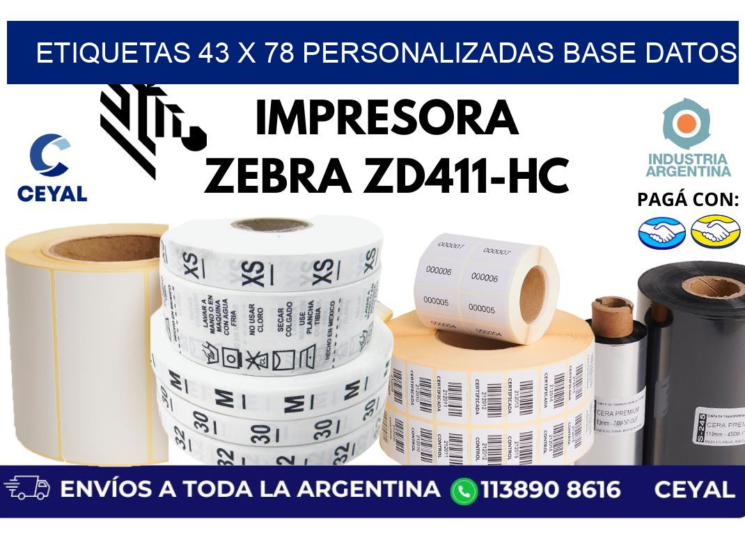 etiquetas 43 x 78 personalizadas base datos