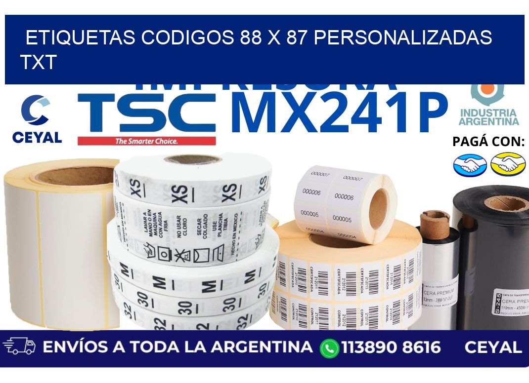 etiquetas codigos 88 x 87 personalizadas txt