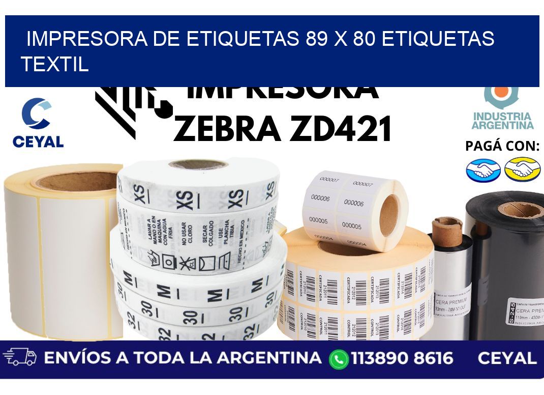 impresora de etiquetas 89 x 80 etiquetas textil
