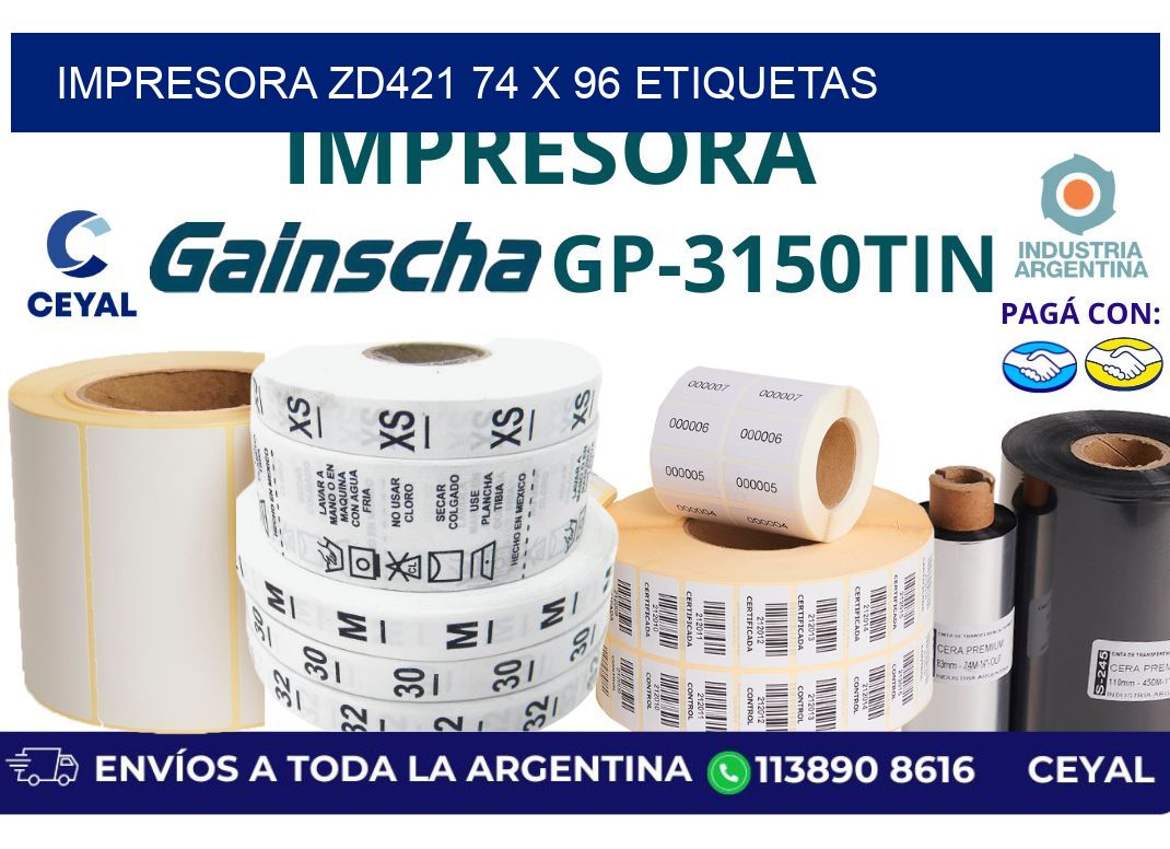 impresora zd421 74 x 96 etiquetas