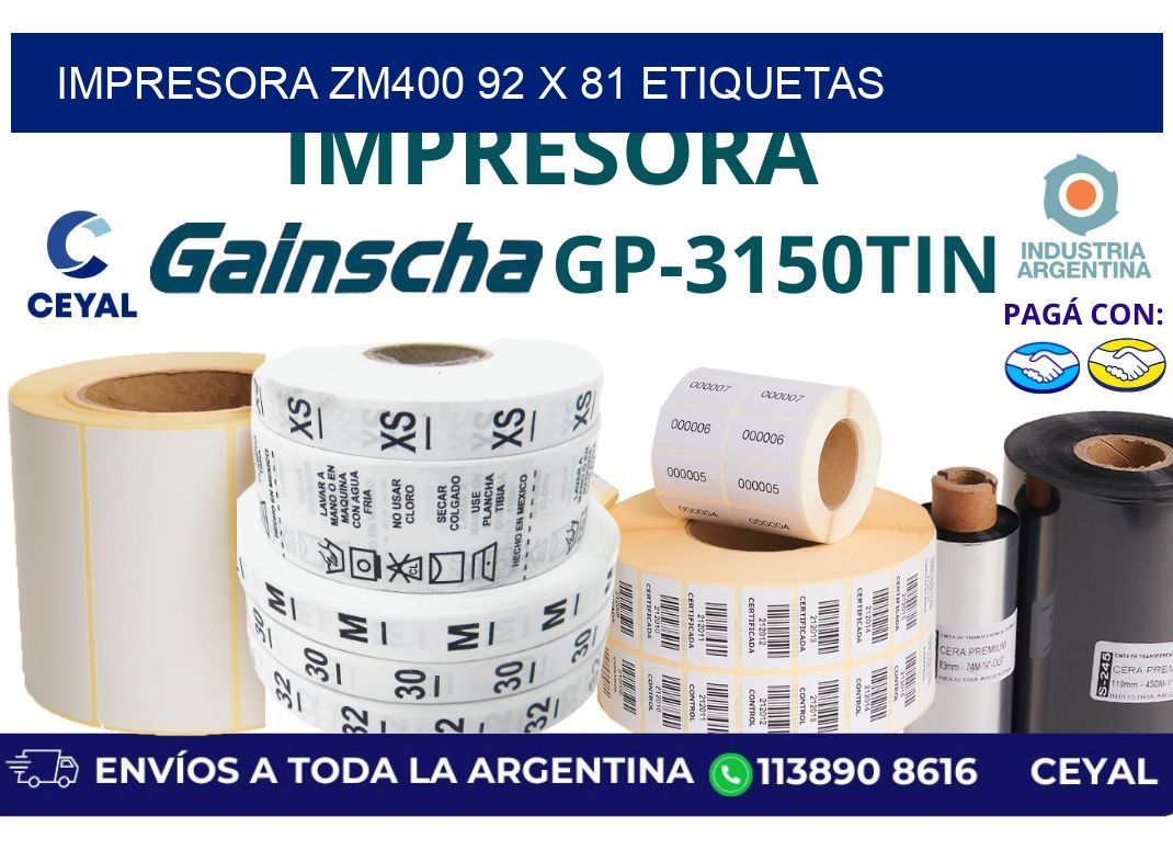 impresora zm400 92 x 81 etiquetas
