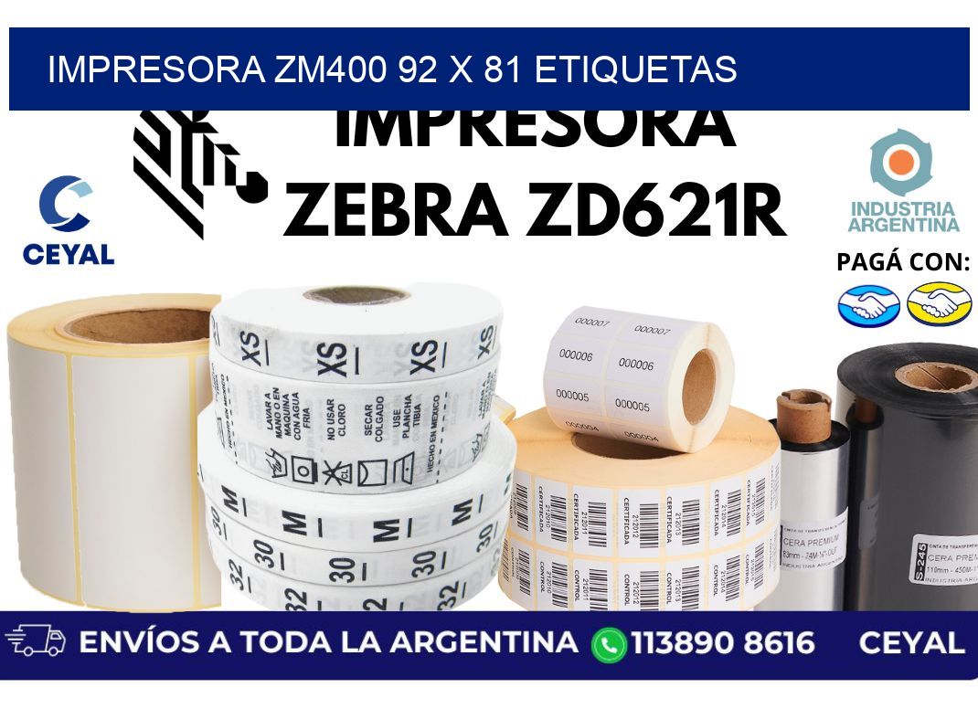 impresora zm400 92 x 81 etiquetas