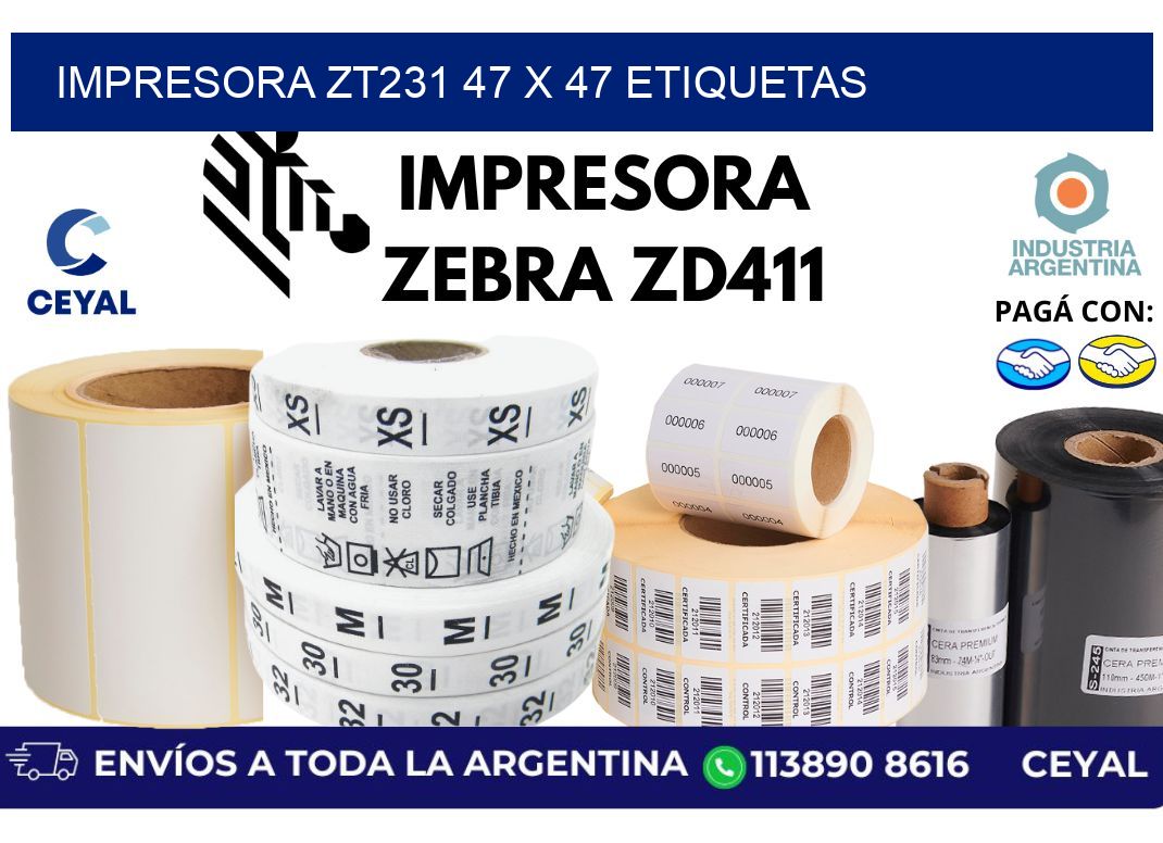 impresora zt231 47 x 47 etiquetas