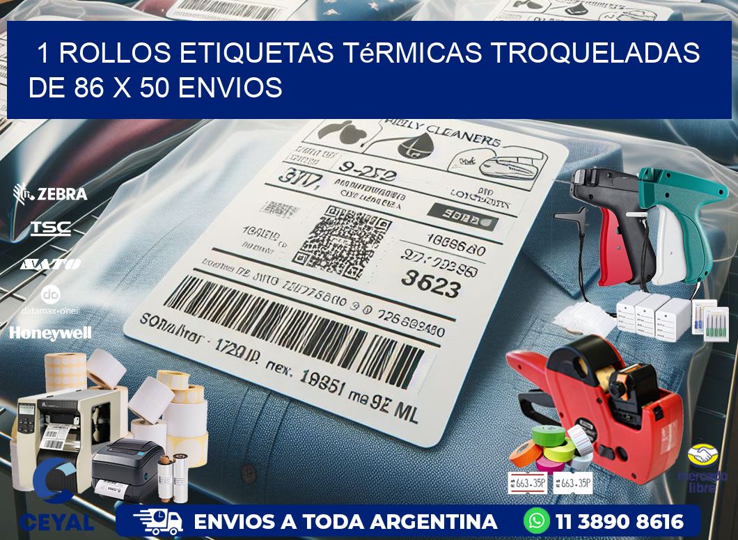 1 Rollos Etiquetas Térmicas Troqueladas De 86 x 50 ENVIOS