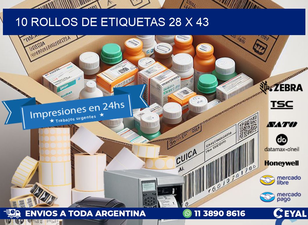 10 ROLLOS DE ETIQUETAS 28 x 43