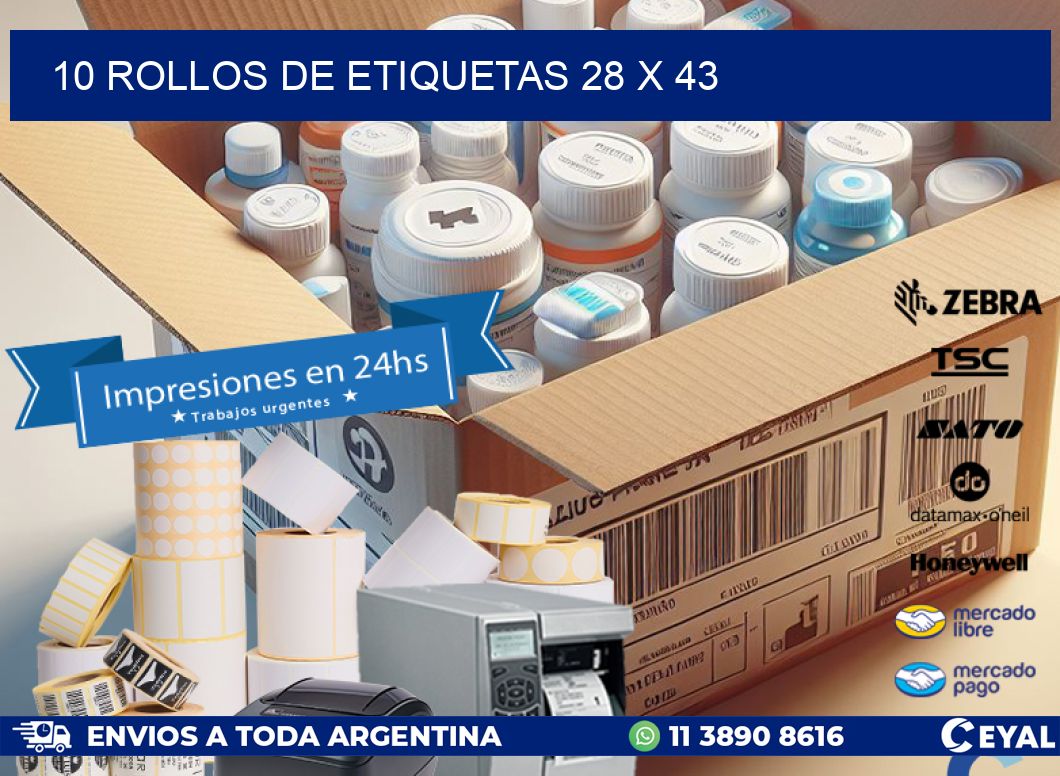 10 ROLLOS DE ETIQUETAS 28 x 43