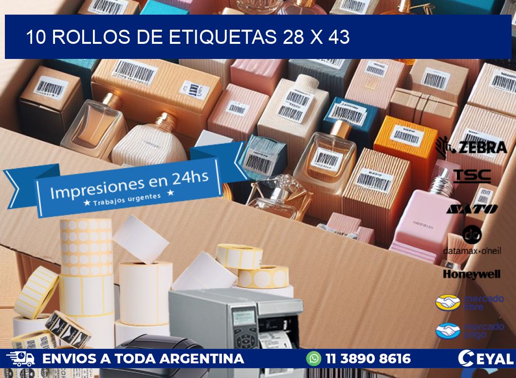 10 ROLLOS DE ETIQUETAS 28 x 43
