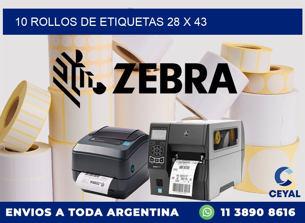 10 ROLLOS DE ETIQUETAS 28 x 43