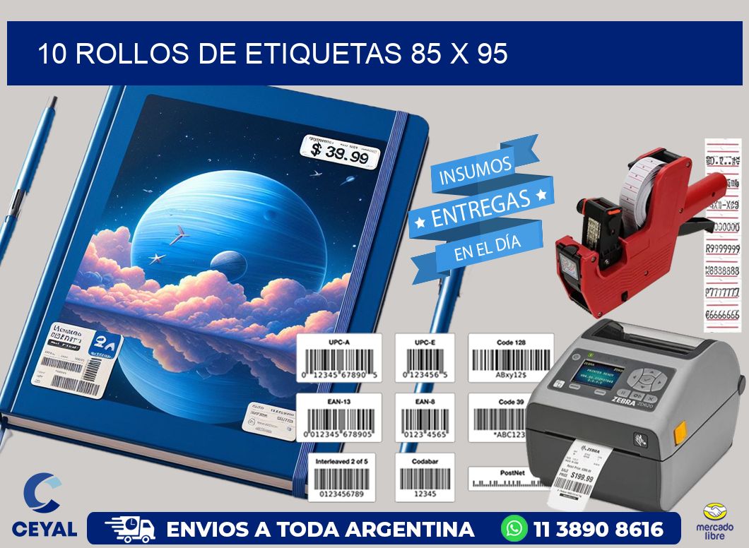 10 ROLLOS DE ETIQUETAS 85 x 95
