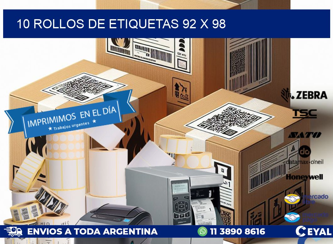 10 ROLLOS DE ETIQUETAS 92 x 98