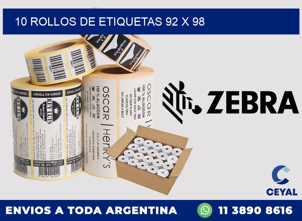 10 ROLLOS DE ETIQUETAS 92 x 98
