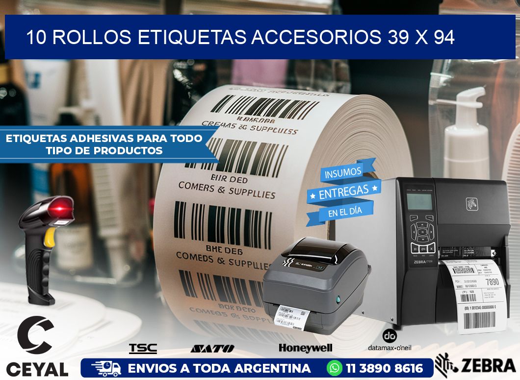 10 ROLLOS ETIQUETAS ACCESORIOS 39 x 94