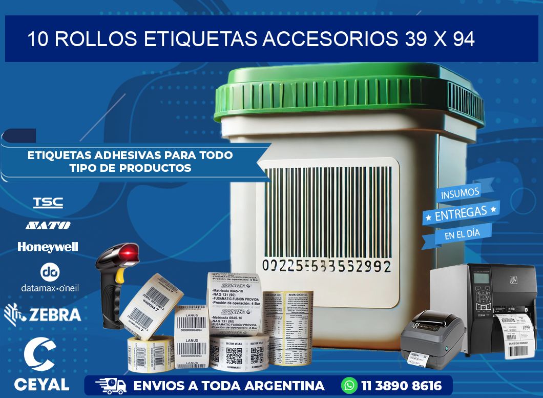 10 ROLLOS ETIQUETAS ACCESORIOS 39 x 94